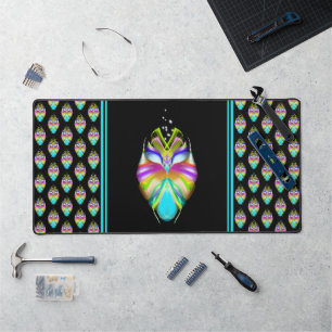 Colourful Cyan and Black Oracle Owl Desk Mat