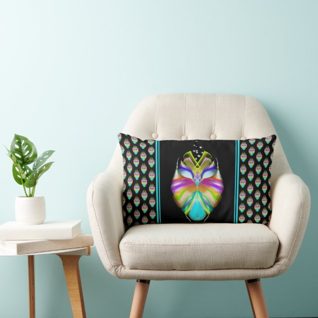 Colourful Cyan and Black Oracle Owl Lumbar Cushion (Chair)