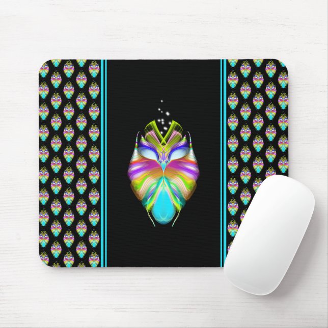 Colourful Cyan and Black Oracle Owl Mouse Mat (With Mouse)