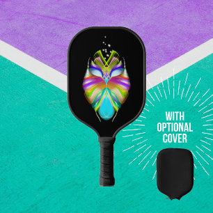 Colourful Cyan Black Oracle Owl Pickleball Paddle