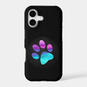 Colourful cyan blue purple Dog Paw print