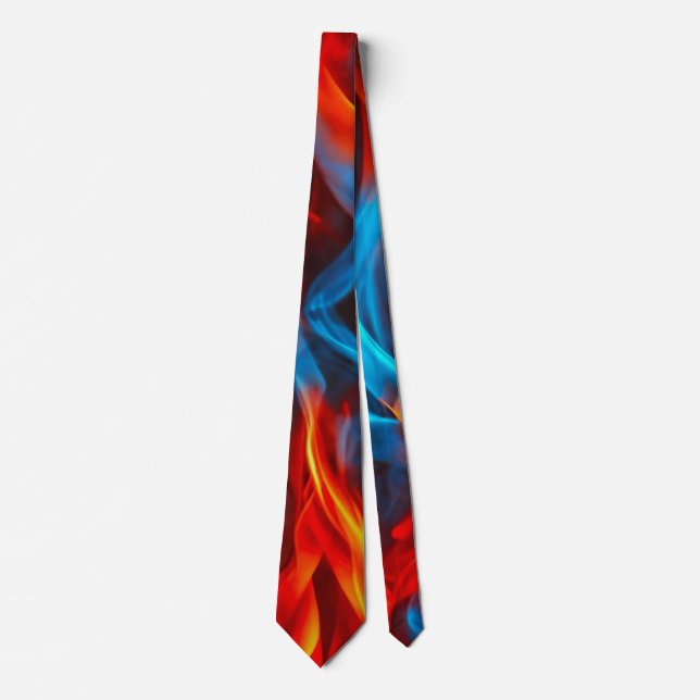 Colourful cyan blue red fire flame waves pattern tie (Front)