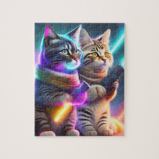 Colourful Cyberpunk Cats With Lasers Guns Jigsaw Puzzle (Vertical)