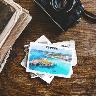 Colourful Cyprus Watercolor Beach Postcard