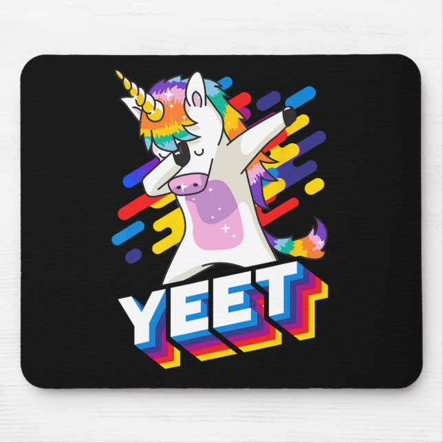 Colourful Dabbing Dancing Unicorn Celebration Yeet Mouse Mat (Front)