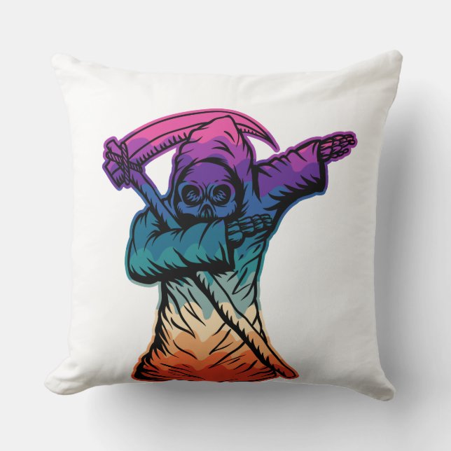 Colourful Dabbing Grim Reaper Cushion (Front)