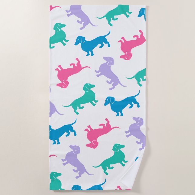 Colourful Dachshund Beach Party Beach Towel (Front)