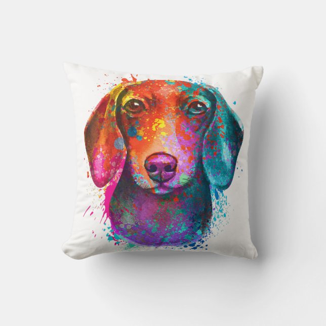 Colourful Dachshund Dog Art Illustration Cushion (Front)