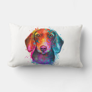 Colourful Dachshund Dog Art Illustration Lumbar Cushion