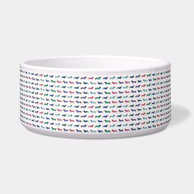 Colourful Dachshund Dog Food Dish (Front)