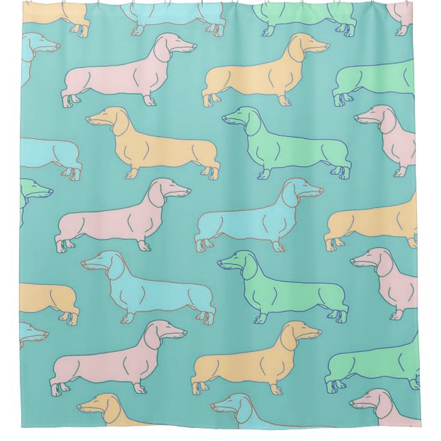 Colourful dachshund dogs|Anatomy Of A Dachshund |  Shower Curtain (Front)