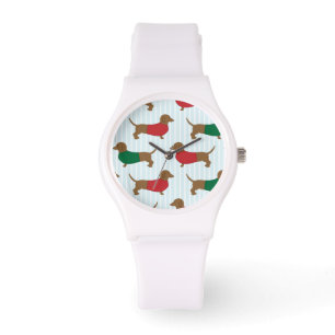 Colourful Dachshund Dogs Design Sporty White Watch