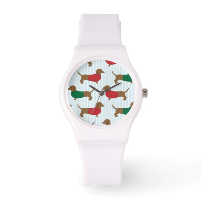 Colourful Dachshund Dogs Design Sporty White Watch (Front)