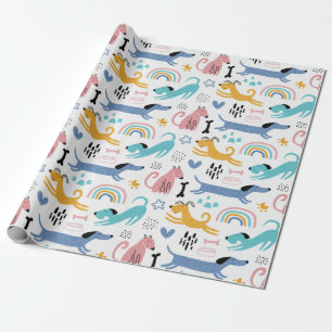 Colourful Dachshund Friends Wrapping Paper