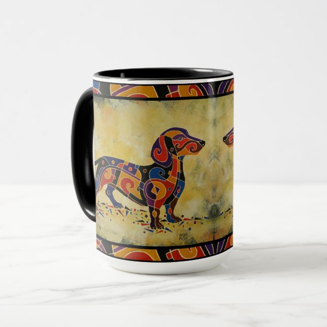 Colourful Dachshund Mug, Dachshund Lover Gifts Mug (Front Left)