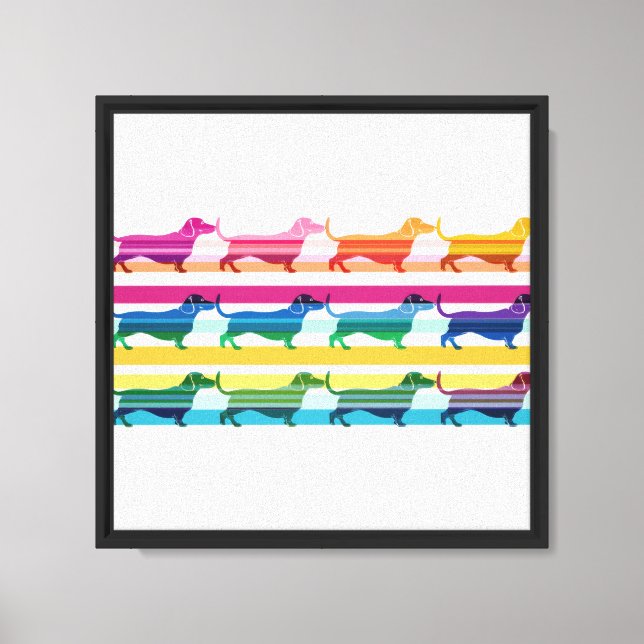 Colourful Dachshund Pattern Retro Stripes Canvas Print (Front)
