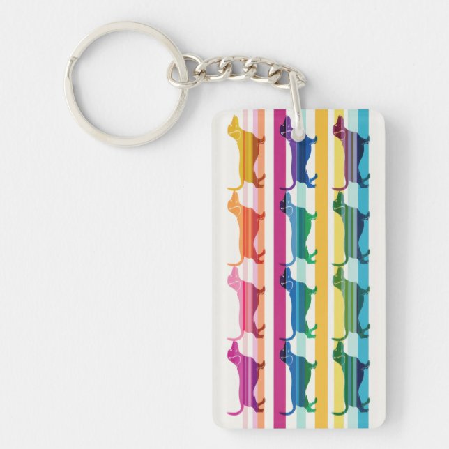 Colourful Dachshund Pattern Retro Stripes Key Ring (Front)