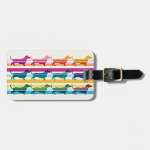 Colourful Dachshund Pattern Retro Stripes Luggage Tag