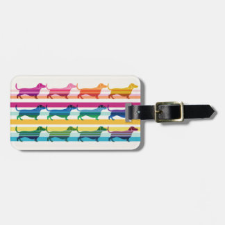 Colourful Dachshund Pattern Retro Stripes Luggage Tag