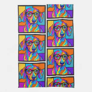 Colourful Dachshund Pop Art Kitchen Towel