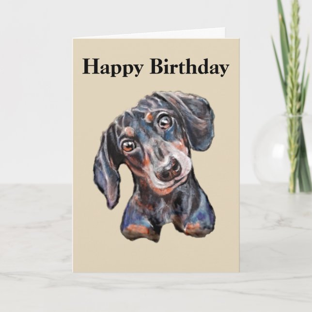 Colourful Dachshund sausage dog art Happy Birthday Card (Front)