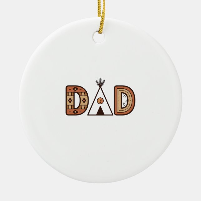 Colourful Dad Teepee Lettering Shirt Design_1 Ceramic Tree Decoration (Front)
