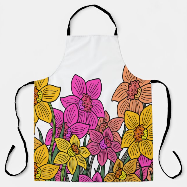 Colourful Daffodils Flowers Design Apron (Front)