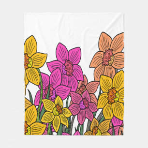 Colourful Daffodils Flowers Design Fleece Blanket