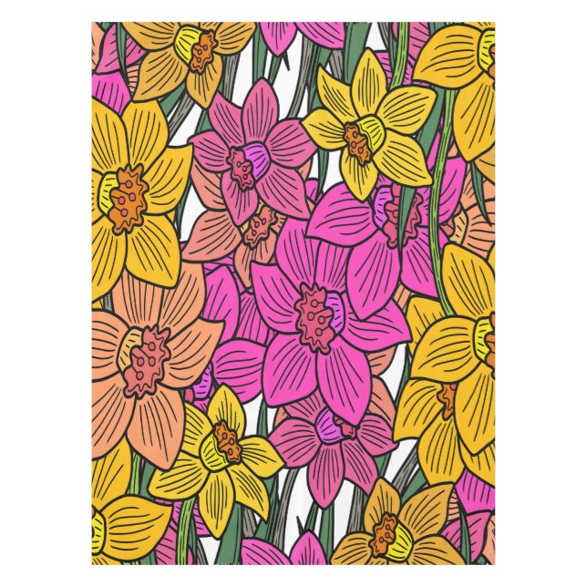 Colourful Daffodils Flowers Design Tablecloth (Front)