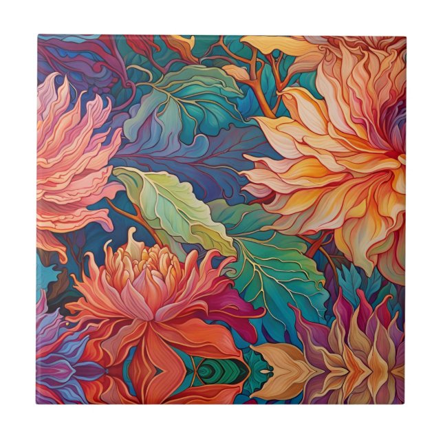 Colourful Dahlia Floral Tapestry Tile (Front)