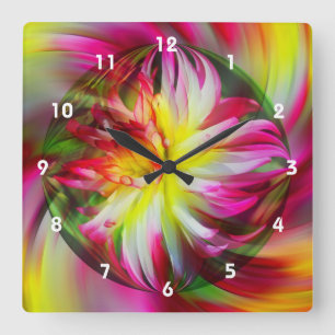 Colourful Dahlia Flower Abstract Art Square Wall Clock