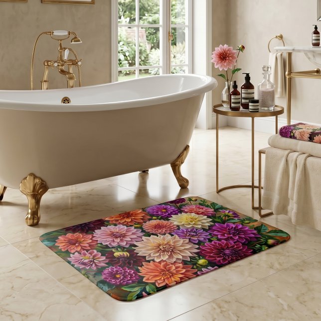 Colourful Dahlia Flowers Bath Mat (Creator Uploaded)