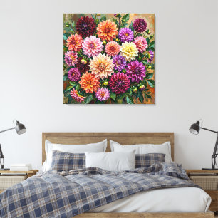 Colourful Dahlia Flowers Canvas Print