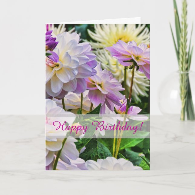 Colourful Dahlia Flowers Happy Birthday Card (Front)