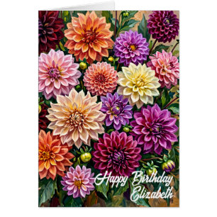 Colourful Dahlia Flowers Happy Birthday Card