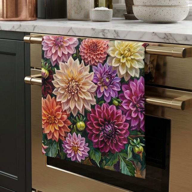 Colourful Dahlia Flowers Tea Towel (Creator Uploaded)