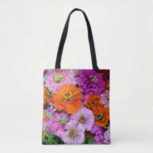 Colourful dahlia flowers tote bag