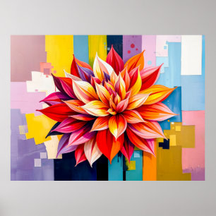 Colourful Dahlia in Modern Abstract Style Poster