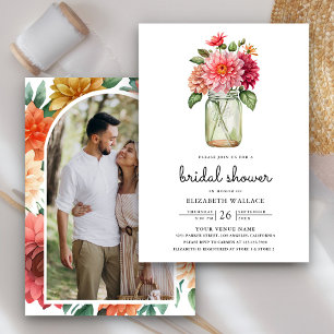 Colourful Dahlia Mason Jar Photo Bridal Shower Invitation