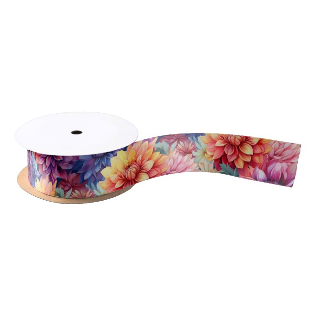 Colourful Dahlias Tissue Paper Satin Ribbon (Spool)
