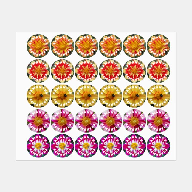 Colourful Dahlias with Child's Name Floral (Sheet)