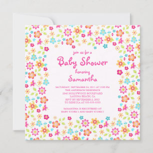 Colourful Dainty Flowers  Baby Shower Invitations