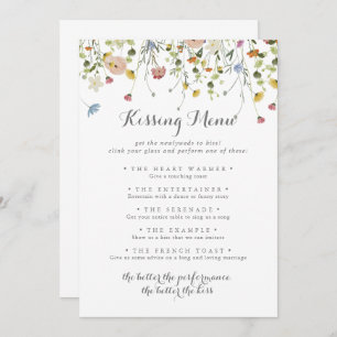 Colourful Dainty Wedding Kissing Menu Game Card