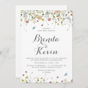 Colourful Dainty Wild Back and Front Wedding  Invitation