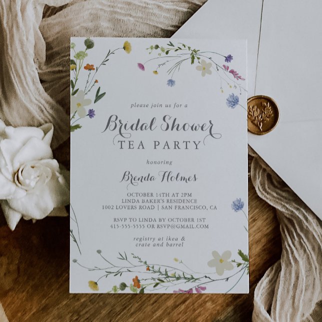 Colourful Dainty Wild Bridal Shower Tea Party Invitation (Creator Uploaded)