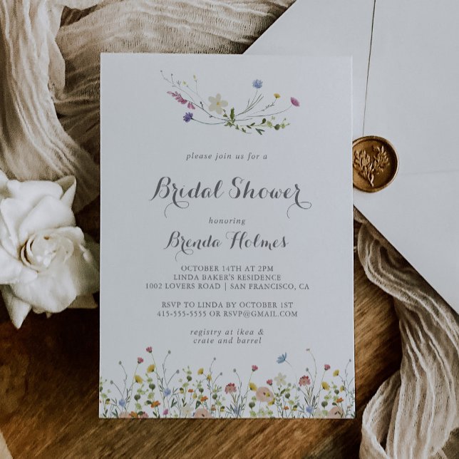 Colourful Dainty Wild Flowers Bridal Shower Invitation (Creator Uploaded)