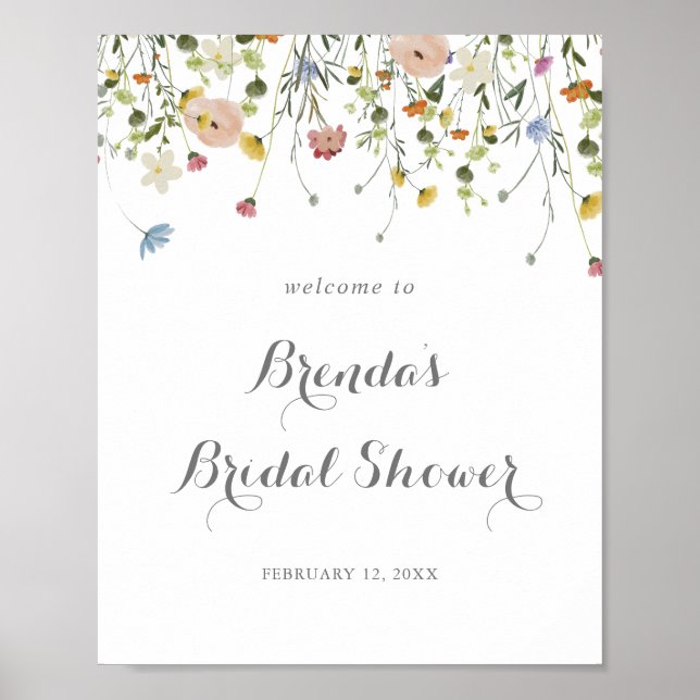 Colourful Dainty Wild Flowers Bridal Shower Welcom Poster (Front)