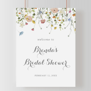 Colourful Dainty Wild Flowers Bridal Shower Welcom Poster
