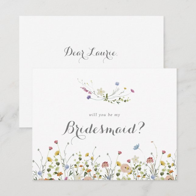 Colourful Dainty Wild Flowers Bridesmaid Proposal Card (Front/Back)