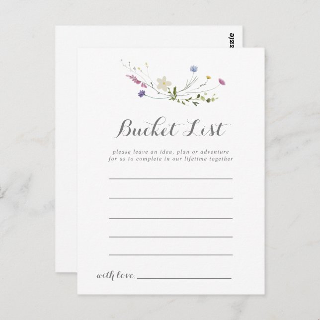 Colourful Dainty Wild Flowers Bucket List Cards (Front/Back)